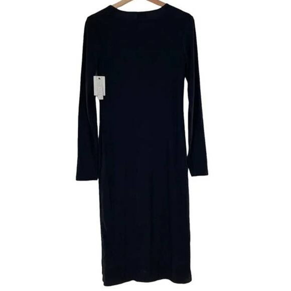 Abound Side Slit Rib Knit Long Sleeve Round Neck Midi Dress Sz Small Black NWT - Picture 3 of 7